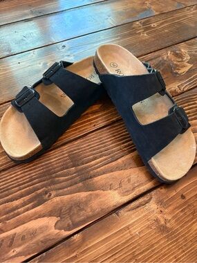 Black Two-Strap Suede Men's Sandals